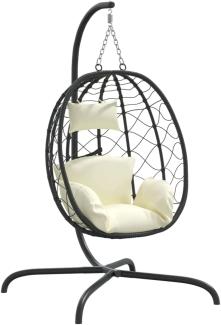 vidaXL Hängesessel Ei mit Kissen Cremeweiß Poly Rattan & Stahl 360046