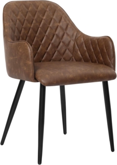 Songmics Esszimmerstuhl, Sessel, Polsterstuhl mit Armlehnen, PU-Bezug, Vintage, bis 110 kg belastbar, für Esszimmer, Wohnzimmer, Schlafzimmer, braun LDC085K01