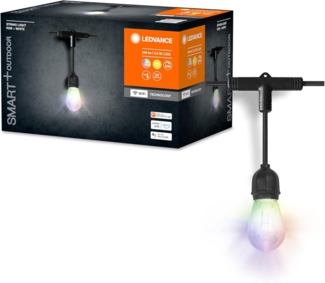 Ledvance SMART+ Outdoor WiFi-Lichterkette, 4,5W, 240lm, schwarz, warmweißes Licht (3000K) & RGB-Licht mit 16 Mio. Farben, App steuerbar, kompatibel mit Amazon, Google, IP44