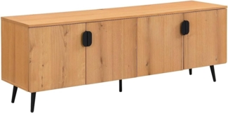 Vente-unique - TV-Möbel mit 4 Türen - Eichenfurnier & Stahl - Holzfarben hell & Schwarz - SINOLO