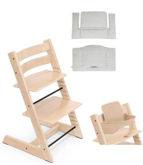 Stokke 'Tripp Trapp' Hochstuhl, natur, höhenverstellbar, Buche, inkl. Classic Kissen & Babyset in nordic grey