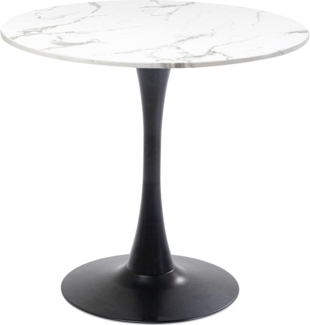 Kare Design Tisch Schickeria Marmor, Schwarz, 80cm Durchmesser, Platz für 4 Personen, moderner runder Esszimmertisch, Tischmöbel für Wohnzimmer, Marmor-Optik, 74 x 80 x 80 cm (H/B/T)