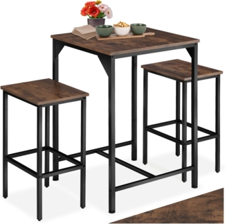 tectake Stehtisch Barset (1-St, 3 tlg), 3er-Set aus Bartisch und zwei Barhockern im trendigen Industrial-Look
