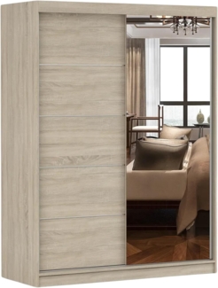 Schiebetürenschrank, eleganter Kleiderschrank Schrank Garderobe Spiegel Vista 05, Schlafzimmer- Wohnzimmerschrank Schiebetüren Modern Design (Sonoma/Sonoma)