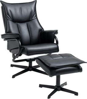 HOMCOM Polsterstuhl drehbarer Relaxsessel mit Hocker (Ruhesessel, 2 St), für Wohnzimmer, Büro, Kunstleder, Stahl, Schwarz