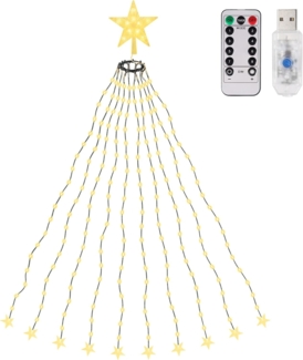 SALCAR 2m Christbaumbeleuchtung, Weihnachtsbaum Lichterkette mit 10 Girlanden und 1 Weihnachtsbaumspitzestern, 210 LED Lichterkette für Baum, Tannenbaum, Grüngürtel, Busche - Warmweiß