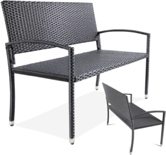 Clevich Gartenbank Rattan Wetterfest, 2 Sitzer Sitzbank, Terrassenbank mit Armlehnen, 320 kg Belastbar Balkon Bank, 122 x 62 x 90 cm Gartenmöbel für 2-3 Personen, für Innen- und Außenbereich, Schwarz, XL