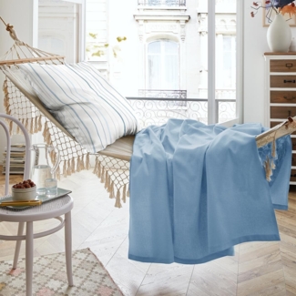 Hahn Haustextilien Baumwoll Summer-Set mauve Decke uni 150x220 cm + Kissenbezug gemustert 80x80 cm