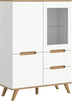 xonox. home Wohnzimmer Stockholm Highboard Hochkommode Hochschrank Anrichte Buffetschrank in weiß Absetzung Nox Oak, ca. 100 x 140 x 40 cm