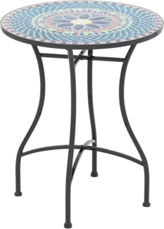 FANTASK Runder Bistrotisch, Beistelltisch mit Mosaikplatte, Sitzgarnitur bis 50kg, Balkonmöbel, Gartenmöbel, für Terrasse, Garten & Balkon (Blau)