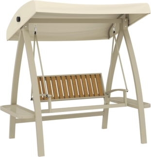 Outsunny Hollywoodschaukel mit verstellbarem Sonnendach, Seitentisch, 2-Sitzer, Schaukelfunktion, 2-Sitzer Gartenschaukel, 1 tlg, Schaukelbank, bis 240kg, für Garten, Terrasse, 200 x 120 x 190 cm, Beige