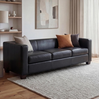 3er Sofa Couch Loungesofa Lille ~ Kunstleder, schwarz