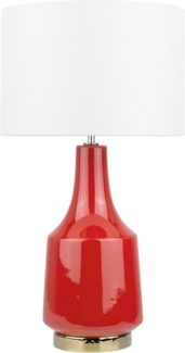 'Triversa' Tischlampe Rot Keramik 60 cm Stoffschirm Cremeweiß Vasenform Kabel mit Schalter Retro-Stil