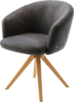 Drehstuhl Caja-Flex mit Armlehnen Mikrofaser Anthrazit Vintage Holzgestell kantig Natur 180° drehbar Taschenfederkern