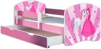 Kinderbett Jugendbett mit einer Schublade und Matratze Rausfallschutz Rosa 70 x 140 80 x 160 80 x 180 ACMA II (08 Princess, 80 x 180 cm mit Bettkasten)