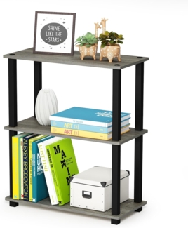 Furinno Compact Regalständer mit 3 Ablageflächen, holz, Französische Eiche Grau/Schwarz, 28. 96x28. 96x75. 18 cm
