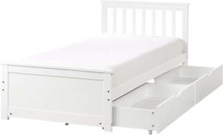 Bett mit Schubladen OLENDON 90x200 cm Holz Weiß