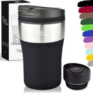 Milu Thermobecher Isolierbecher Kaffeebecher to go - 210ml 100% Auslaufsicher - Trinkbecher aus Edelstahl - Autobecher doppelwand Isolierung - Thermo Becher - Travel Mug (Schwarz)