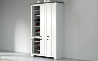 Dmora - Schuhregal Tazio, platzsparendes Schuhregal mit 6 Türen, multifunktionale Eingangsgarderobe, 114x42h200 cm, Weiß und Schiefer