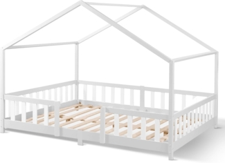 en.casa Kinderbett aus Kiefernholz mit Rausfallschutz und Lattenrost, 80x160 cm, weiß