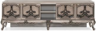 Casa Padrino Luxus Barock TV Schrank Silber - Prunkvolles Massivholz Sideboard mit 4 Türen - Luxus Wohnzimmer Möbel im Barockstil - Barock Möbel - Edel & Prunkvoll