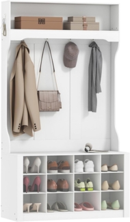 HOMCOM Garderobenständer mit Regal, Haken, Schuhfächern, (Kleidungsständer, 1 St, Garderobe), für Eingangsbereich, Schlafzimmer, Weiß