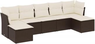 vidaXL 7-tlg. Garten-Sofagarnitur mit Kissen Braun Poly Rattan 3218033