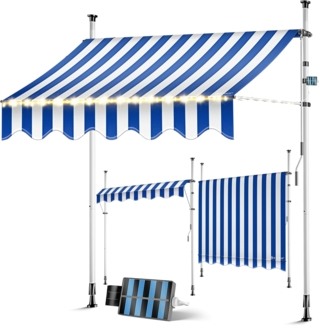 KESSER® Klemmmarkise mit Handkurbel & LED Lichterkette | Balkonmarkise ohne Bohren | Markise UV-beständig höhenverstellbar & wasserabweisend | Sonnenschutz für Balkon Terrasse & Garten 250cm