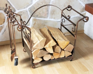 Kaminholzregal mit Kaminbesteck Art. 183 Kaminholzständer 77cm Holzkorb Kaminset
