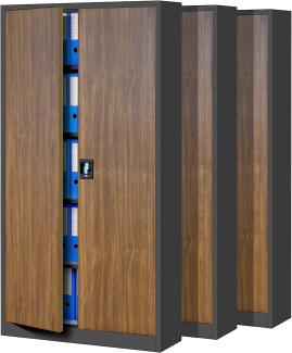 3er Set Aktenschrank C001 Metallschrank Stahlschrank Werkzeugschrank Büroschrank Lagerschrank Universalschrank Pulverbeschichtung Flügeltüren 185 cm x 90 cm x 40 cm (anthrazit/holzoptik)