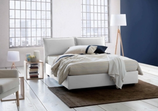 Talamo Italia - Doppelbett Maddalena, Stoffbett mit Stauraum, Öffnung vorne, geeignet für Matratzen 140x200 cm, 100 % Made in Italy, Weiß