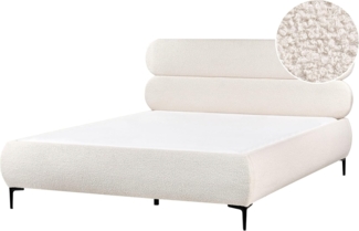 Bett mit Lattenrost Bouclé LESSAY 160 x 200 cm Cremeweiß