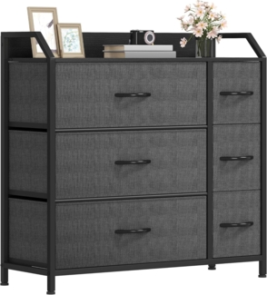 DWVO Kommode mit 6 Schubladen, langlebiger Stoff, Robustes Metallgestell, modern und funktional, ideal für Schlafzimmer, Wohnzimmer, Flur, Kinderzimmer, Schwarz Grau