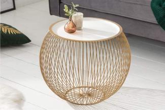 LebensWohnArt 'MENTO' Beistelltisch-Set, rund, abnehmbare Tabletts, Metall, weiß/gold, 41 cm