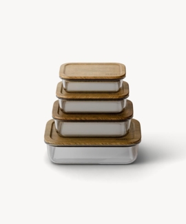 Zoha Frischhaltedose Vorratsdosen Glas mit Deckel - Set mit Akaziendeckel, (4-tlg, luftdicht), Mikrowellenfest, spülmaschiengeeignet und ofenfest ohne Deckel