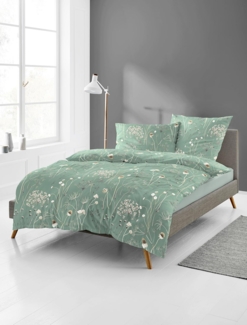 Bierbaum Biber Bettwäsche 155x220 Wiesenblumen petrol grün Gräser 4140-30