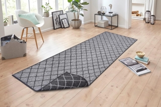 In- & Outdoor Wendeteppich Malaga Schwarz Silber - 80 x 250 x 0,5 cm