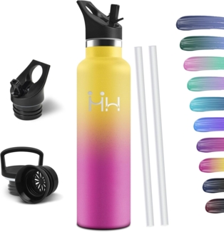 HoneyHolly Trinkflasche 1L, BPA-Frei, Trinkflasche Edelstahl, Thermosflasche, Auslaufsichere Isolierflasche Doppelwandig, Wasserflasche, Thermoskanne, mit Strohhalm, Trinkflaschen Kohlensäure Geeignet