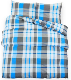 vidaXL Bettwäsche-Set Blau und Grau 200x200 cm Baumwolle 136075
