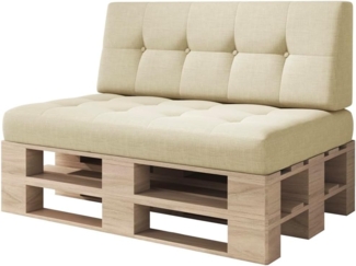 sunnypillow Palettenkissen Kaltschaum Palettenauflage Palettenpolster Palettensofa Sitzkissen Rückenlehne gesteppt 2er Set Ecru