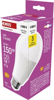 EMOS LED Lampe A80-Birne, 20W Ersatz für 150W Glühbirne, klassiche Birne in größerer Form, E27 Sockel, Helligkeit 2452 lm, Neutralweiß 4000 K, 30000 h Lebensdauer, CRI min. 80, 180° Abstrahlwinkel