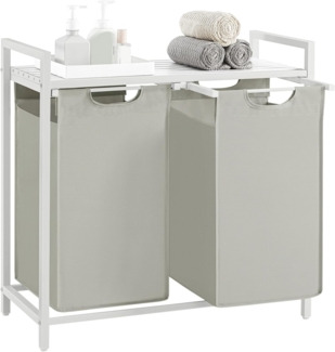 Vasagle Wäschekorb mit 2 Fächer, Metallrahmen Weiß, 2x46 L / 73 x 33 x 72 cm
