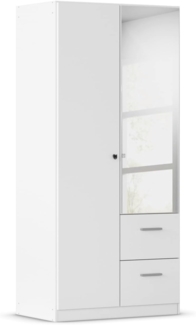 Rauch Möbel Buchholz Schrank abschließbar, Abschließbarer Kleiderschrank in Weiß 2-türig mit Spiegel und 2 Schubladen inkl. Zubehörpaket Basic 1 Kleiderstange, 3 Einlegeböden BxHxT 91 x 197 x 54 cm