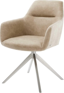 Drehstuhl Pejo-Flex Mikrofaser Beige Vintage Kreuzgestell breit Edelstahl 360° drehbar Wippfunktion Taschenfederkern