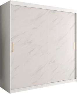 Kleiderschrank Kamoga T 200 (Weiß / Marmor Weiß + Gold, mit Schubladen)