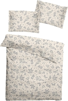 JACK Babybettwäsche 100x135cm Floral Neutrale Natur Weiß Grau, Biber, 2 teilig, elegantes Blumenrankendesign, mit Reißverschluss