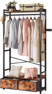 Yorbay Kleiderständer Garderobenständer mit 2 Schubladen & Aufbewahrungsbox,84x30x181 cm, 180kg Traglast,Retro Design für Schlafzimmer, Flur
