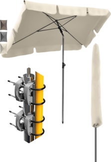 4smile Sonnenschirm Balkon SunnyShade - Sonnenschutz Balkon 4-in-1 SET, Beige - Sonnenschirm rechteckig 200x125 cm + 2 x Sonnenschirmhalter Balkongeländer SunnyEasy + Sonnenschirmhülle