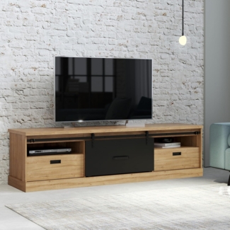 FORTE Kaszimiro TV-Unterschrank, Holzwerkstoff, Braun/Schwarz, 203,1 x 56,2 x 52 cm