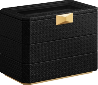 SONGMICS HOME RONNE Kollektion - Uhrenbox 3 Ebenen, 8 Fächer für Uhren, stapelbar, PU im Flechtlook, Schwebe-Effekt, Geschenkidee, Bezug in Tintenschwarz, Innenfutter in Tintenschwarz JWB021B01